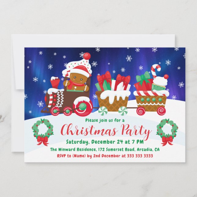 Convite de Trem de Natal de Pão de Mel Festivo (Frente)