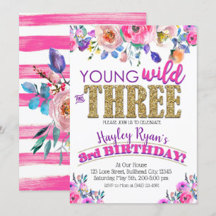 Convite De três meninas de Boho aniversário de 3 anos
