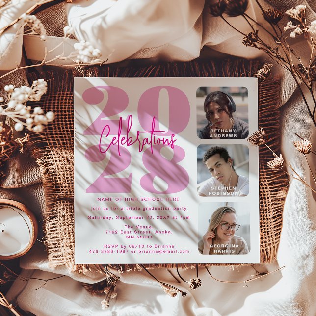 Convite de Tríplice Formatura com Foto Rosa Magent (Criador carregado)