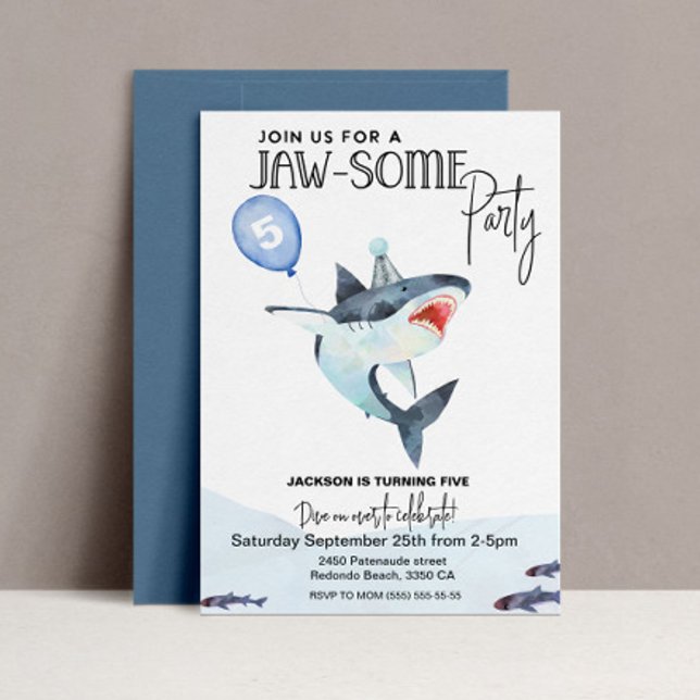Convite de tubarão, QUALQUER IDADE, aniversário de (Jawsome shark birthday invitaiton)