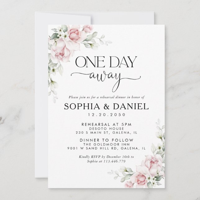 Convite de Um Dia para o Casamento com Florais Ros (Frente)
