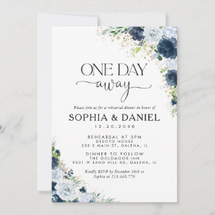 Convite de Um Dia para o Casamento Floral Azul Mar