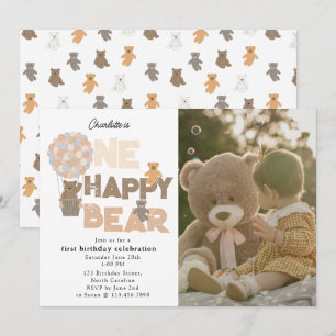 Convite de um Urso Feliz para 1º Aniversário Foto