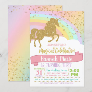 Convite de Unicórnio - Além do Arco-íris e Brilhos