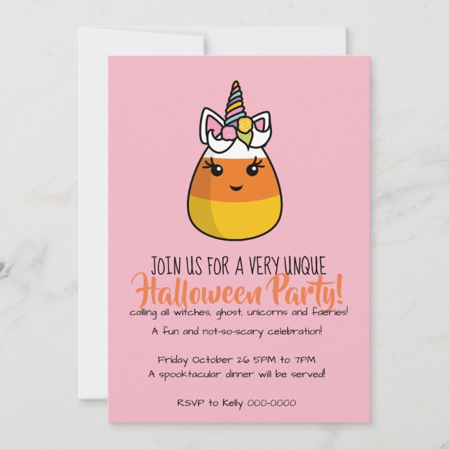 Convite de Unicórnio Candy Corn ~ o Unicandycorn! (Frente)