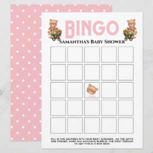 Convite de ursinho de pelúcia menina cor-de-rosa