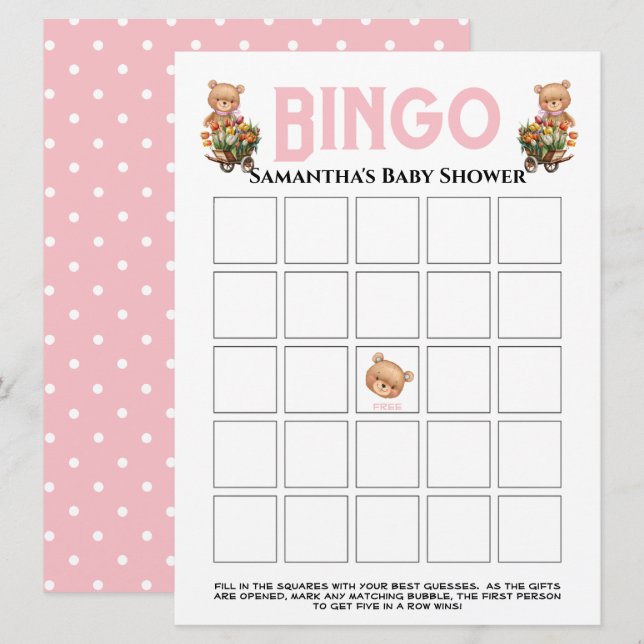 Convite de ursinho de pelúcia rosa para menina (Frente/Verso)
