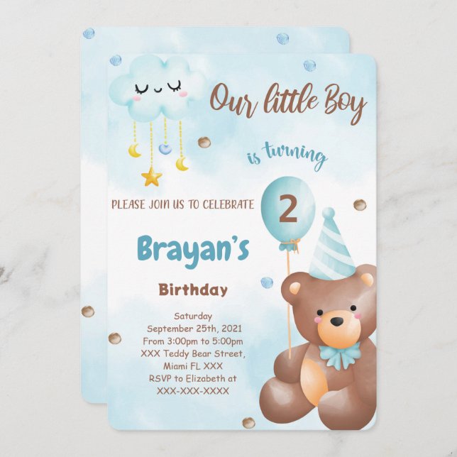 Convite de Urso de Pelúcia (Frente/Verso)