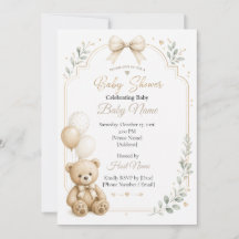 Convite de Urso Editável, Chá de Bebê Boho