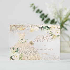 Convite de vestido de glitter dourado para RSVP de