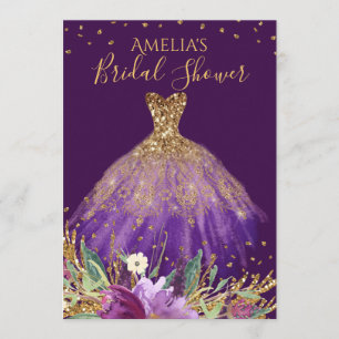 Convite de Vestido de Noiva Roxo Dourado de Ámétic
