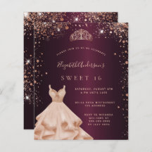 Convite de vestido de tiaras de ouro rosa burgundy