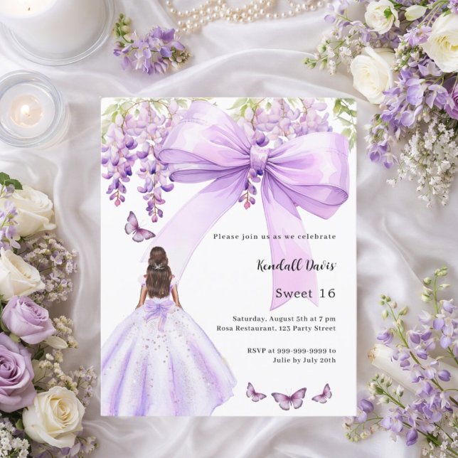 Convite de vestido floral com laço de lavanda para (Criador carregado)