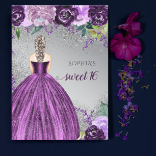 Convite de vestido roxo brilhante orçamento doce 1