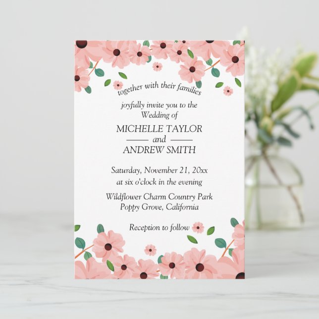 Convite de vetor de casamento de flores (Em pé/Frente)