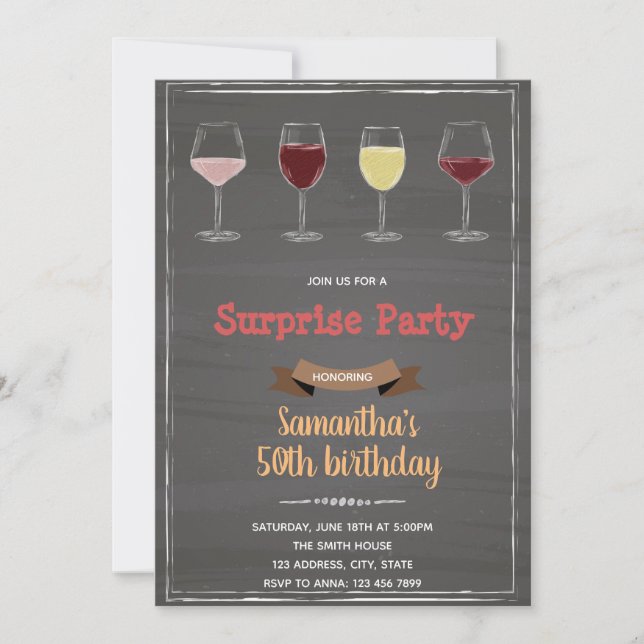 Convite de vinho em quadro-negro envelhecido à per (Frente)