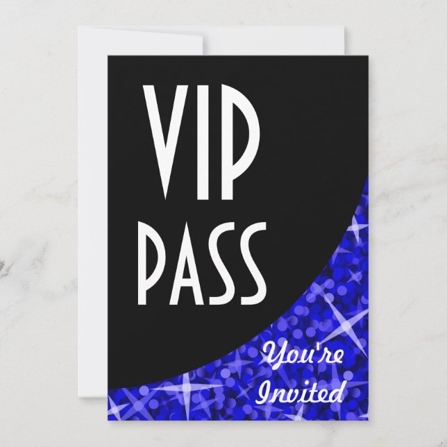 Convite de "VIP Pass" preto Escuro Glitz Azul Escu (Frente)