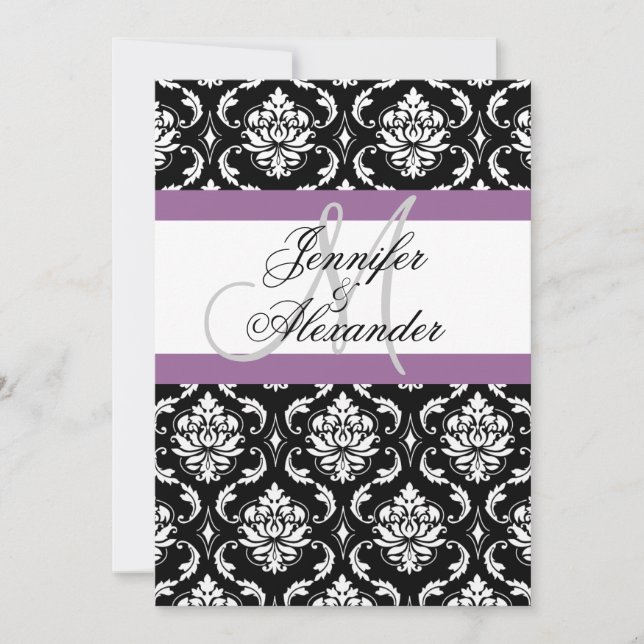 Convite De Volta A Casar Monograma Roxo Damask (Frente)