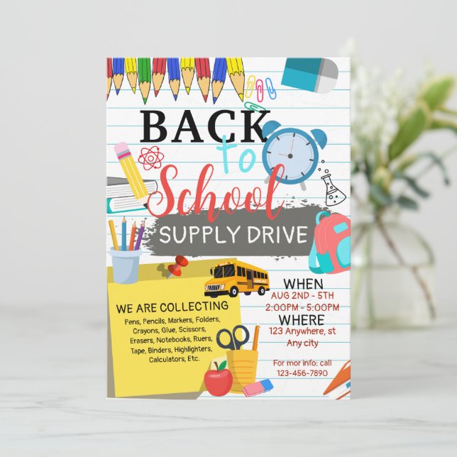 Convite De volta à escola no final da festa de verão (Em pé/Frente)