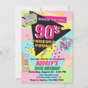 Convite De volta à Festa de aniversário adulta dos anos 90