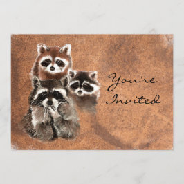 Convite De volta à Nature Raccoons Animal Birthday Convide