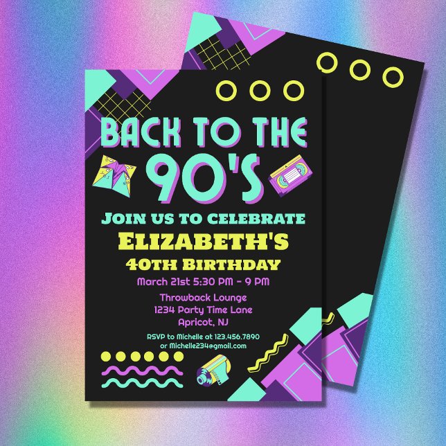 Convite De Volta Ao Aniversário Retroativo Dos Anos 90 (Have a fun 90s themed Birthday party with this rad "Back to the 90s" invitation)