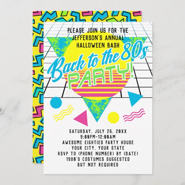 Convite De volta aos anos 80 Festa Geométrica dos Anos 198 (Frente/Verso)