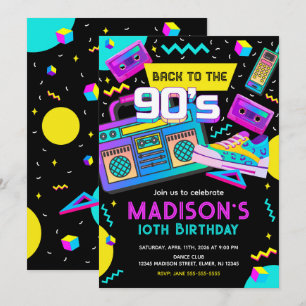 Convite De volta aos anos 90 Aniversário Neon Retro Modern