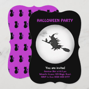 Convite de Voo de Bruxa no Halloween & Gato Preto