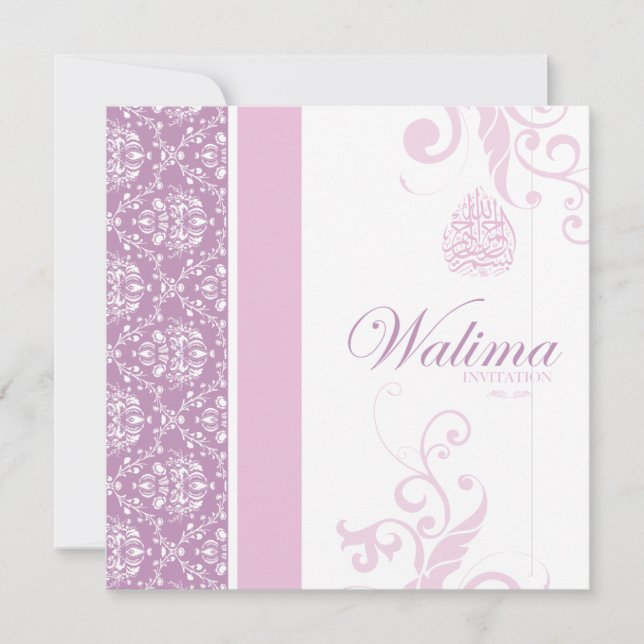Convite de Walima - casamento islâmico cor-de-rosa (Frente)