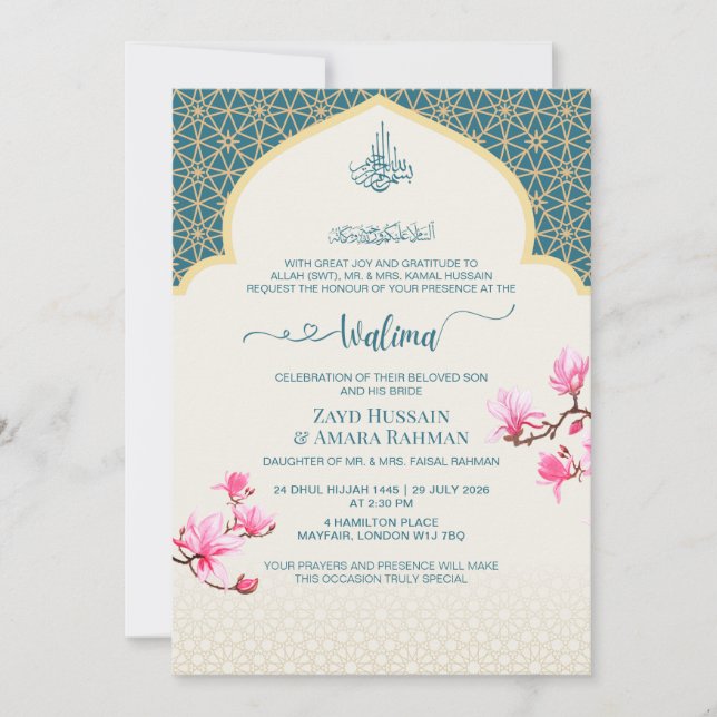 Convite de Walima Elegante em Azul Turquesa com Ma (Frente)