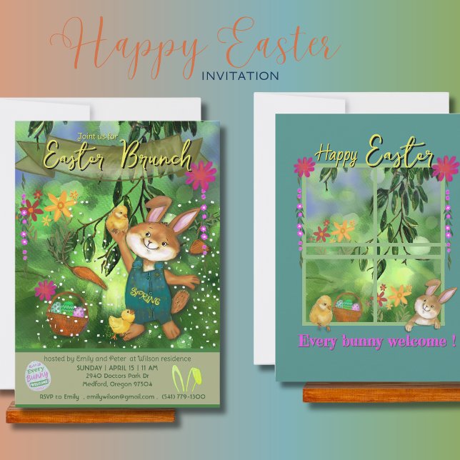 Convite de Watercolor Bunny para a Páscoa Brunch (Watercolor Bunny invitation to Easter Brunch)