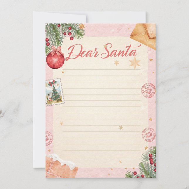 Convite  Dear Santa Letter Template | Pastel Pink & Gold (Frente)