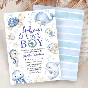 Convite Debaixo do Mar Ahoy É um Menino Chuvinha de Bebê n