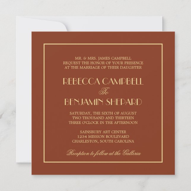 Convite Decadente Deco elegante casamento formal vermelho (Frente)