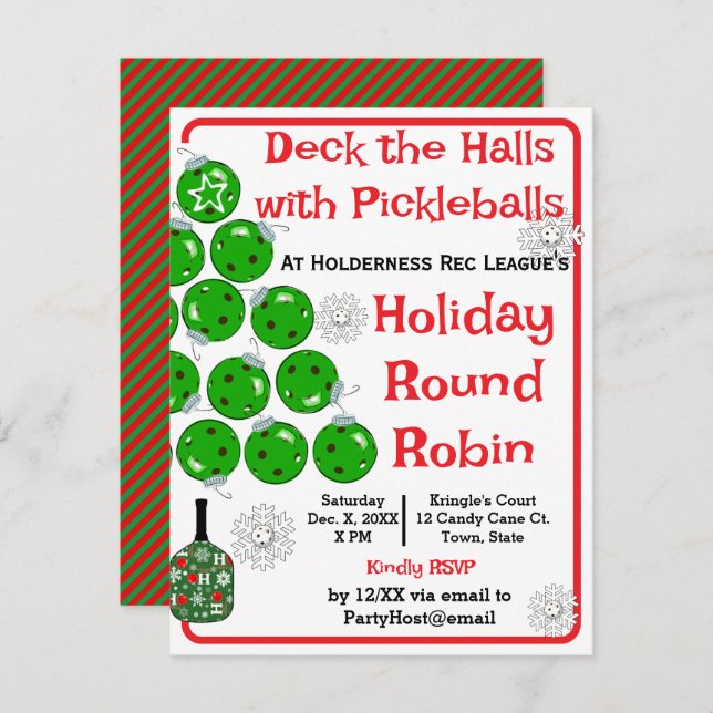 Convite Deck the Halls with Pickleballs Christmas Party (Frente/Verso)