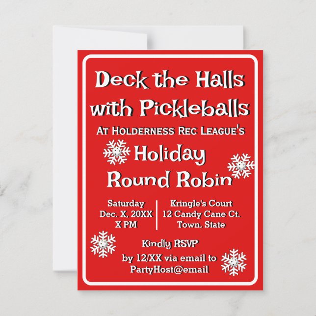Convite Deck the Halls with Pickleballs Christmas Party (Verso)