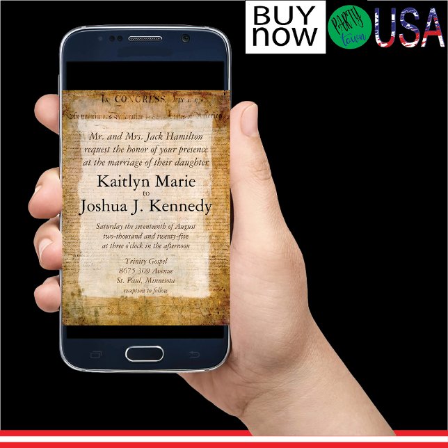 Convite Declaração de Independência 📜 USA Vintage (Authentic parchment-style design)