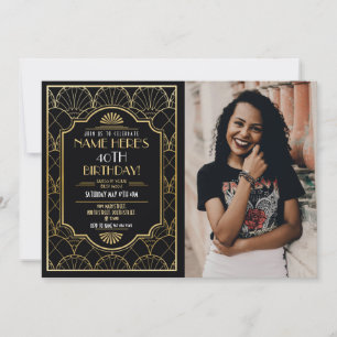 Convite Deco Birthday Gatsby Party, 1920, Dourado