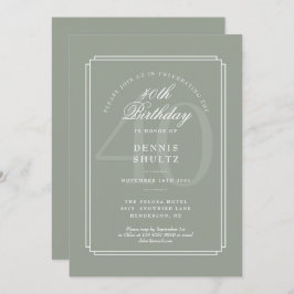 Convite Deco clássico| Sage e aniversário de 40 anos branc