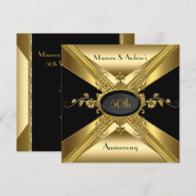 Convite Deco de 50 anos de casamento Ouro Dourado 2 (Frente/Verso)
