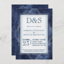 Convite Deco de Arte Azul Geométrico | Casamento por Monog