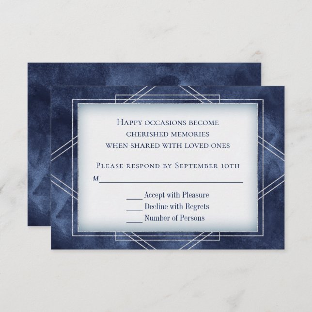 Convite Deco de Arte Azul Geométrico | Resposta de quadros (Frente/Verso)