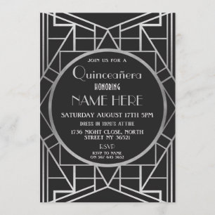 Convite Deco de Arte de 1920 - Festa Quinceanera Gatsby