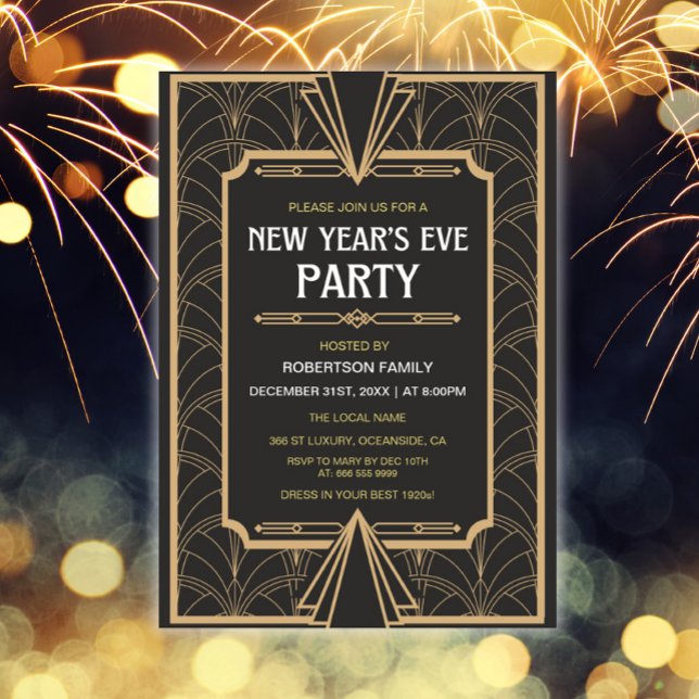 Convite Deco de Arte do Festa de Ano Novo (New years eve art deco party invitation)