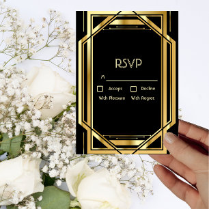 Convite Deco de Arte Glamorosa Dourado na Placa RSVP de Im