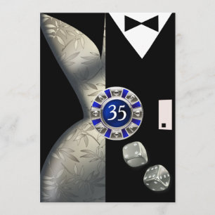 Convite Deco de Las Vegas 35º aniversário preto prateado