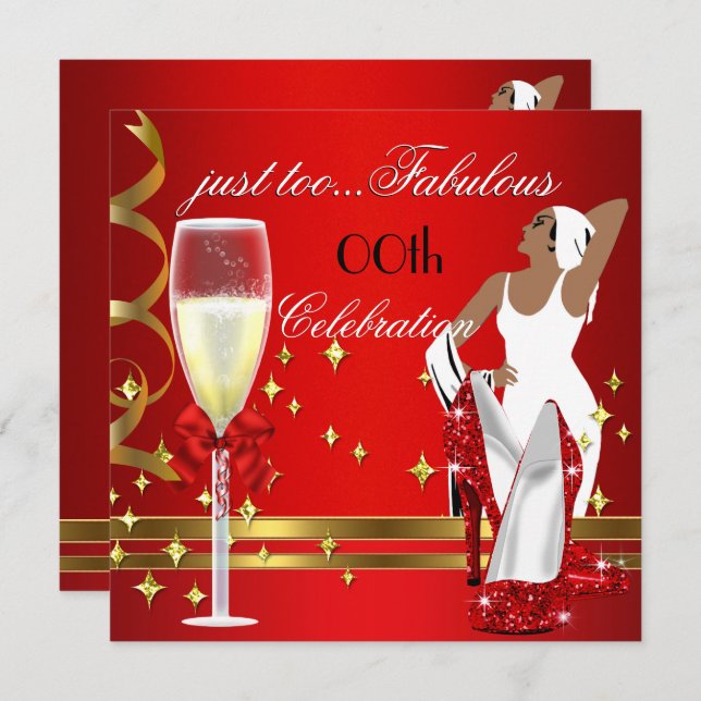 Convite Deco Lady Red Dourada Muito Fabulosa Festa de aniv (Frente/Verso)