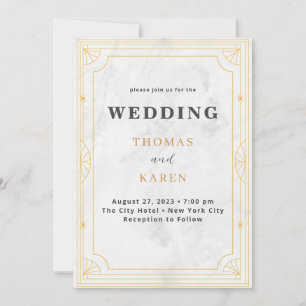 Convite Deco Moderno Casamento de mármore branco