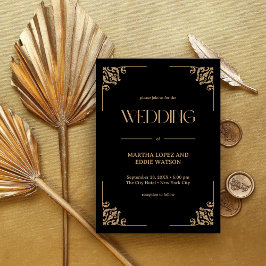 Convite Deco Moderno | Casamento Elegante em Preto e Doura